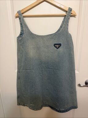 Prada Light Blue Denim Tank Dress with Logo Patch